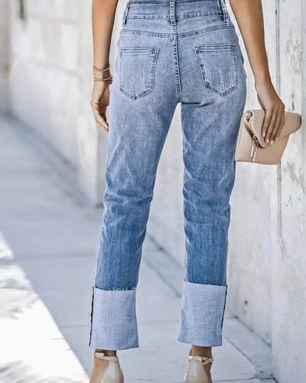 High Waist Distressed Straight Leg Jeans - Sleekdenim.com