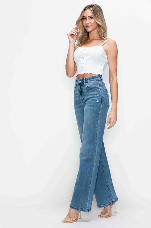 Bytos Full Size High Rise Wide Leg Jeans with Pockets