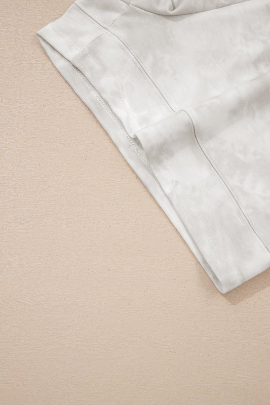 Beige Vintage Tie Dye Bracelet Sleeve Drawstring Elastic Waist 2pcs Short Set - Sleekdenim.com