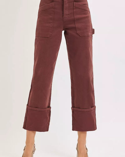 RISEN Full Size High Rise Wide Straight Cuffed Patch Jeans Plus Size - Sleekdenim.com