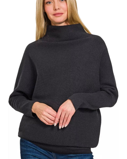 Zenana Viscose Dolman Sleeve Mock Neck Sweater - Sleekdenim.com