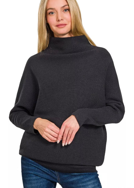 Zenana Viscose Dolman Sleeve Mock Neck Sweater - Sleekdenim.com