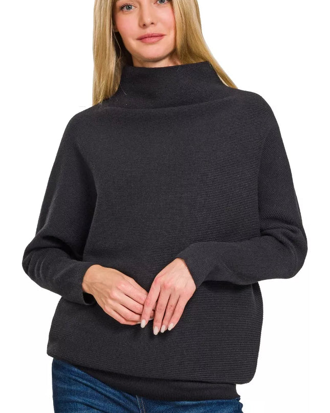 Zenana Viscose Dolman Sleeve Mock Neck Sweater - Sleekdenim.com