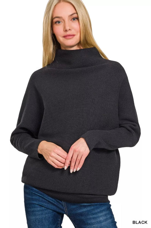 Zenana Viscose Dolman Sleeve Mock Neck Sweater - Sleekdenim.com