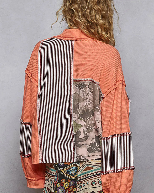 POL Button Down Patchwork Multi-Pattern Jacket - Sleekdenim.com