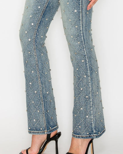 AT2072BTM Jewel Embellished Bootcut Jean - Sleekdenim.com