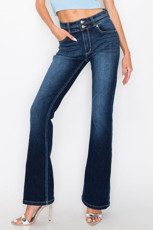 AT1071BTDT *Tummy Control* High Rise Bootcut Jeans - Sleekdenim.com