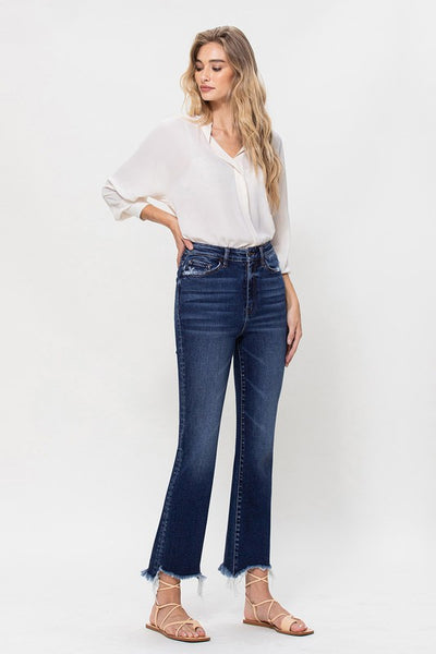 High Rise Distressed Hem Kick Flare Jeans | Sleekdenim.com