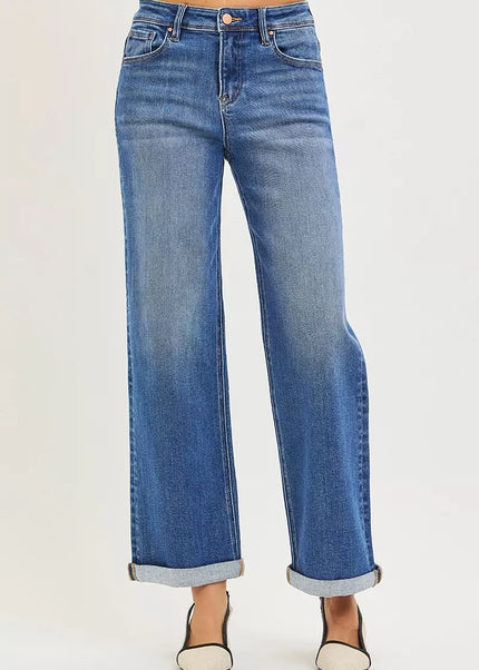 RISEN Full Size High Rise Relaxed Fit Ankle Straight Cuff Jeans Plus Size - Sleekdenim.com