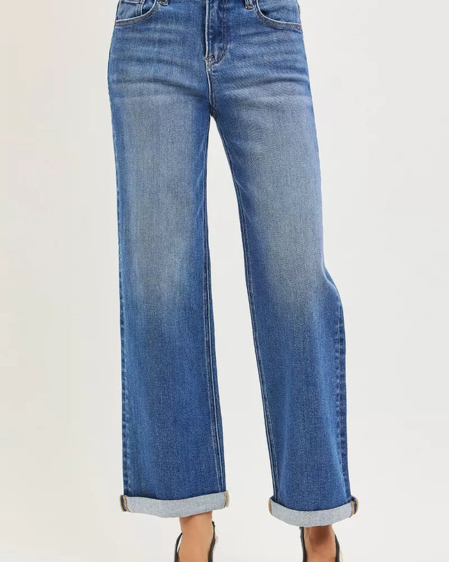 RISEN Full Size High Rise Relaxed Fit Ankle Straight Cuff Jeans Plus Size - Sleekdenim.com