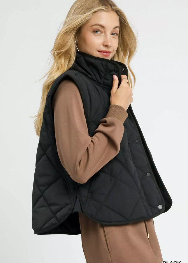 Umgee Quilted Snap-Front Puffer Vest - Sleekdenim.com