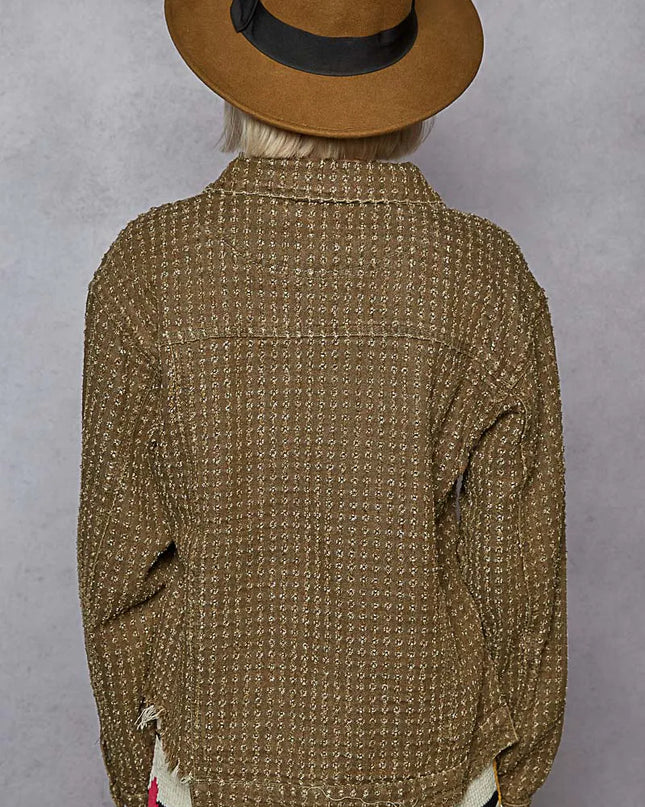 POL Raw Hem Button Up Jacket with Chest Pockets - Sleekdenim.com