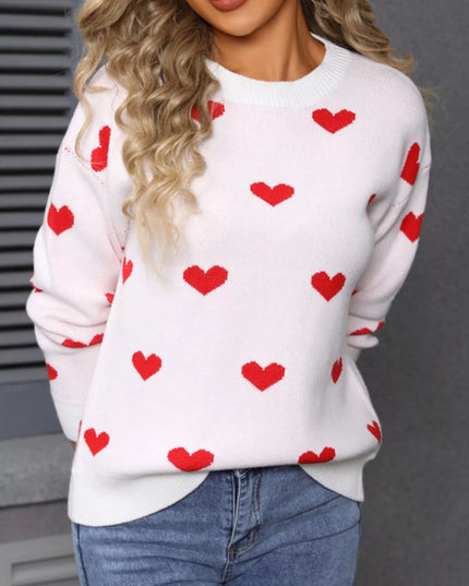 Valentine's Day Heart Pattern Dropped Shoulder Sweater - Sleekdenim.com