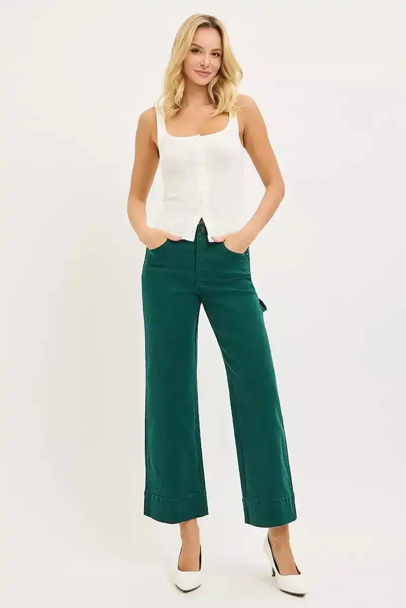 RISEN Tummy Control High Rise Crop Wide No Waist Band Pants PWC21043 - Sleekdenim.com