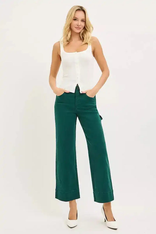 RISEN Tummy Control High Rise Crop Wide No Waist Band Pants PWC21043 - Sleekdenim.com