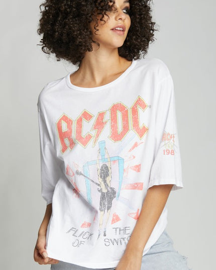 AC/DC Flick the Switch Retro Graphic 3/4 Sleeve Te - Sleekdenim.com