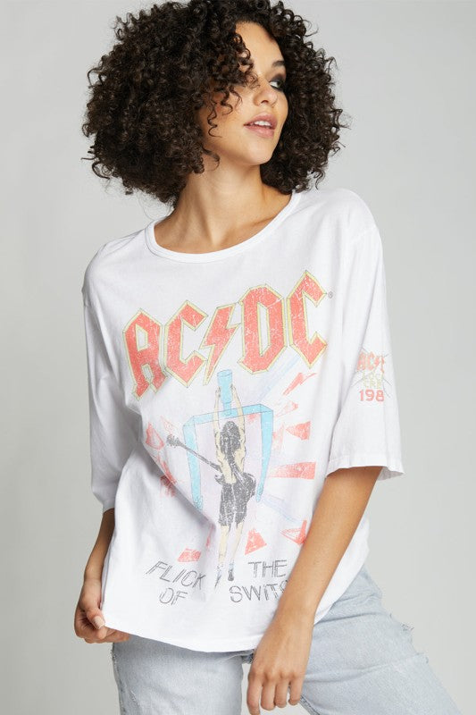 AC/DC Flick the Switch Retro Graphic 3/4 Sleeve Te - Sleekdenim.com