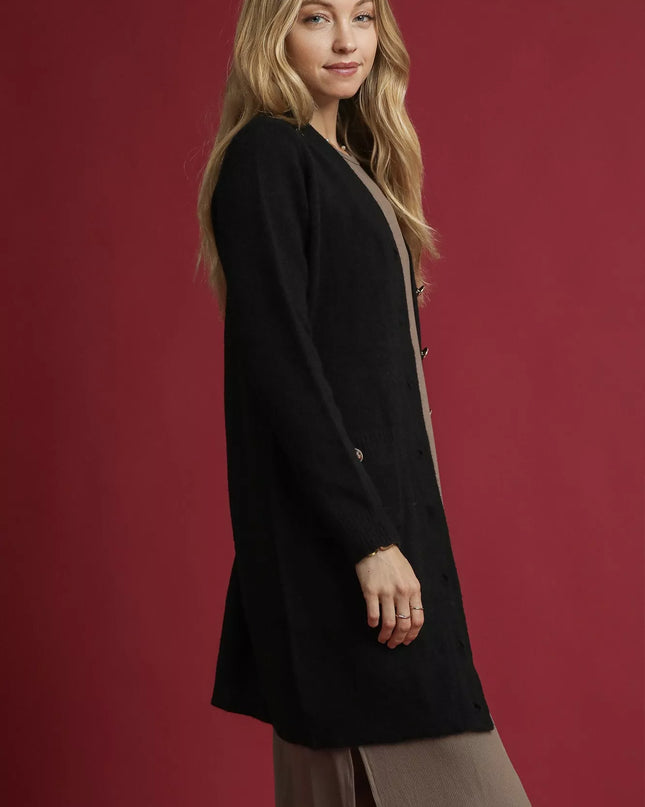 Umgee Button-Down Longline Sweater Cardigan with Front Pockets - Sleekdenim.com