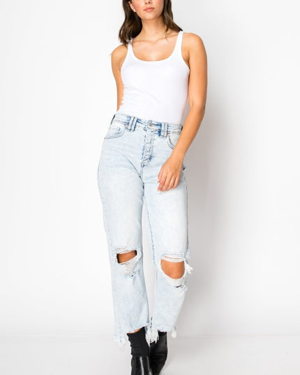 AT1120WDLT Tummy Control High Rise Wide Jeans - Sleekdenim.com