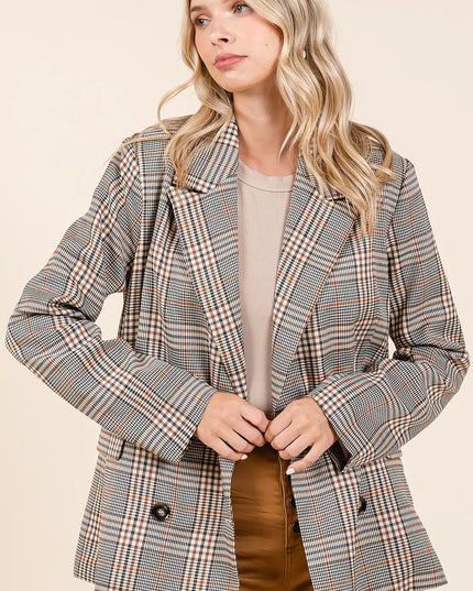 Mittoshop Plaid Double Breasted Relaxed Fit Blazer - Sleekdenim.com