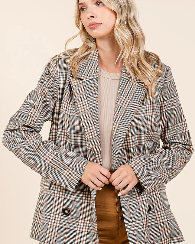 Mittoshop Plaid Double Breasted Relaxed Fit Blazer - Sleekdenim.com