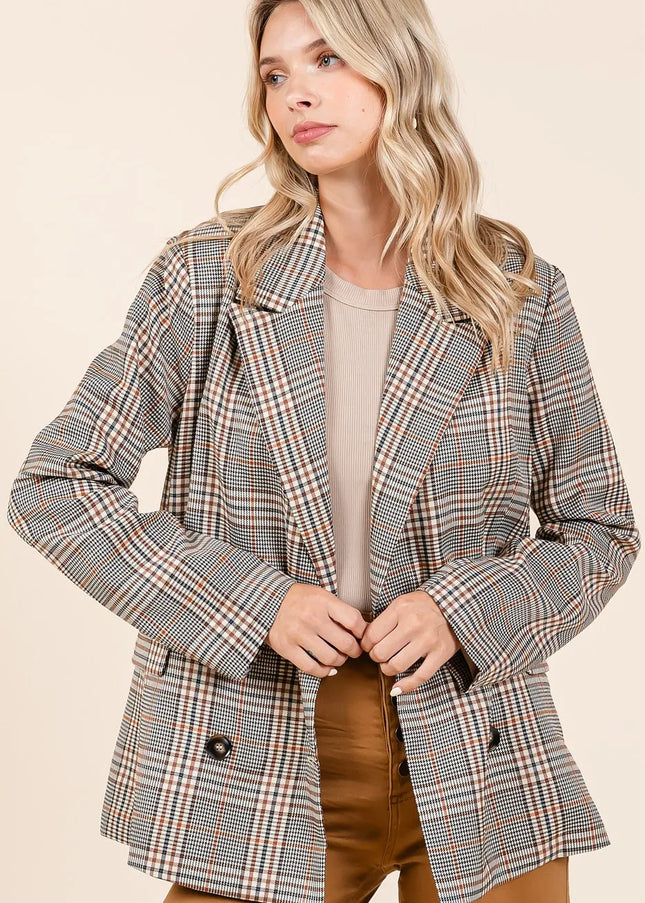 Mittoshop Plaid Double Breasted Relaxed Fit Blazer - Sleekdenim.com