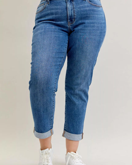 Judy Blue Full Size Mid Rise BF Classic Cuffed Jeans Plus Size - Sleekdenim.com