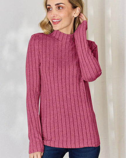 Basic Bae Full Size Ribbed Mock Neck Long Sleeve T-Shirt - Trendsi