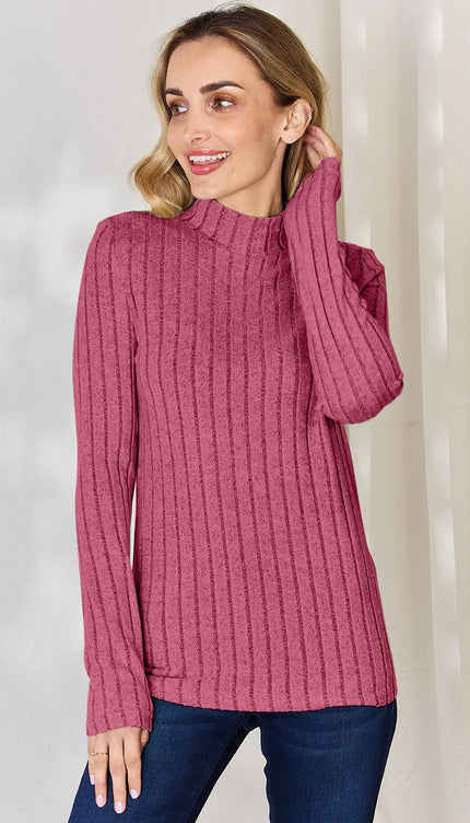 Basic Bae Full Size Ribbed Mock Neck Long Sleeve T-Shirt - Trendsi