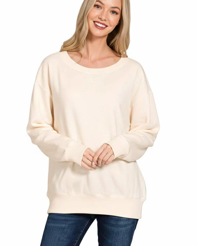 Zenana Fleece Boat Neck Sweatshirt - Sleekdenim.com