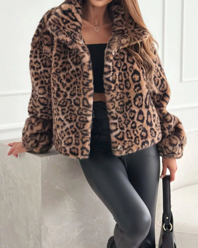 Leopard Faux Fur Cropped Jacket - Sleekdenim.com