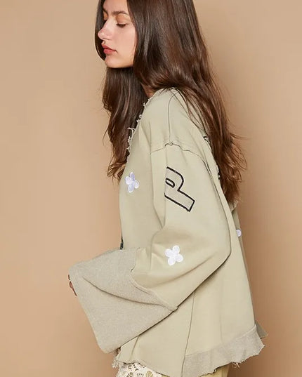 POL Peace Embroidered Exposed Seam Back Ruffle V-Neck Top - Sleekdenim.com