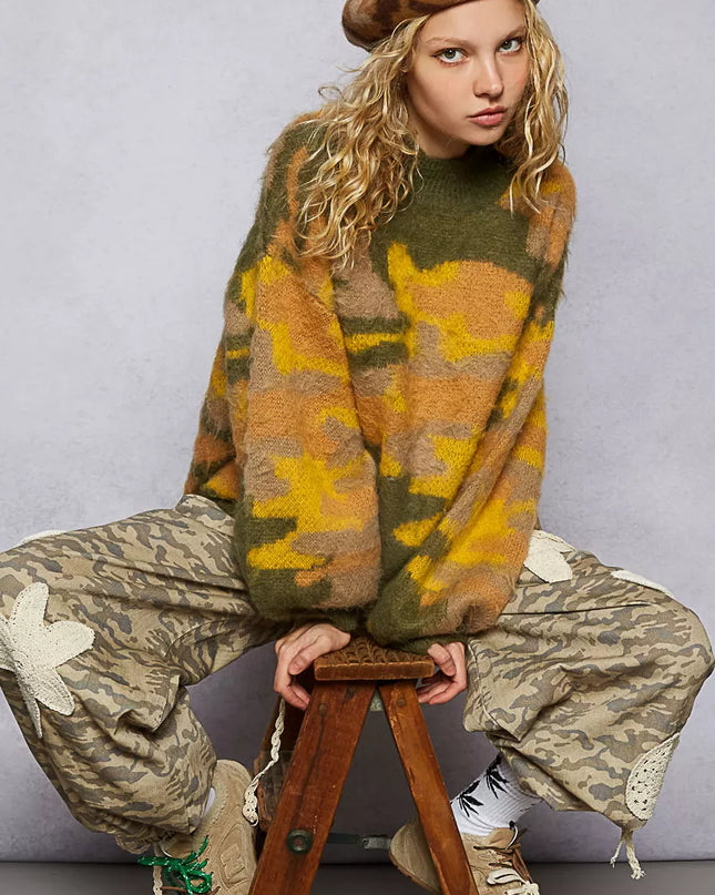 POL Mock Neck Abstract Colorblock Pattern Sweater - Sleekdenim.com