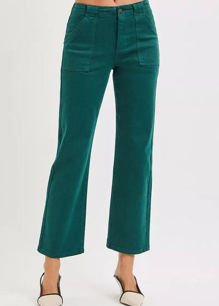 RISEN High Rise Ankle Flare Patch Pocket Jeans - Sleekdenim.com