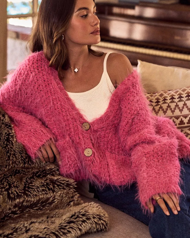 SO ME Soft Touch Hairy Loose Fit Cozy Sweater Cardigan - Sleekdenim.com