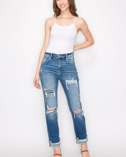 AT1002MT Tummy Control High Rise Straight Jeans - Sleekdenim.com