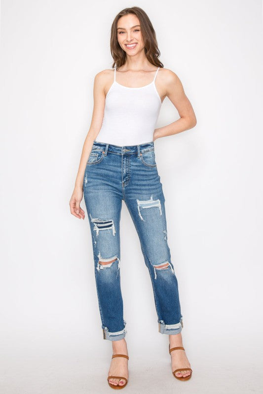 AT1002MT Tummy Control High Rise Straight Jeans - Sleekdenim.com