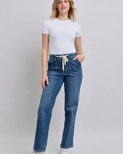 Judy Blue Drawstring Straight Jeans with Pockets - Sleekdenim.com