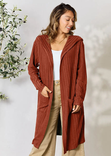 Basic Bae Full Size Hooded Sweater Cardigan - Sleekdenim.com