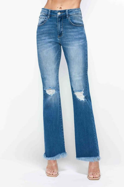 Bytos Full Size Raw Hem Distressed High Rise Bootcut Jeans.