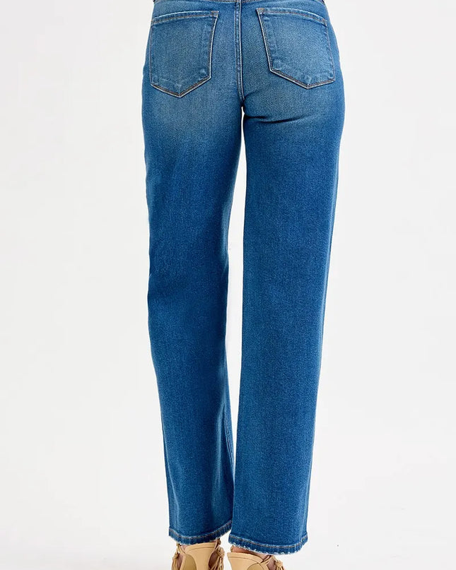 RISEN Full Size Mid Waist Fit Boyfriend Knee Distressed Jeans Plus Size - Sleekdenim.com