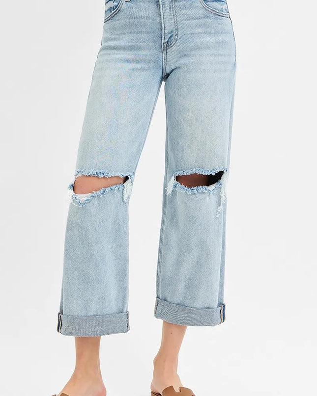 RISEN Full Size Mid Rise Fit Boyfriend Jeans with Cuff Plus Size - Sleekdenim.com