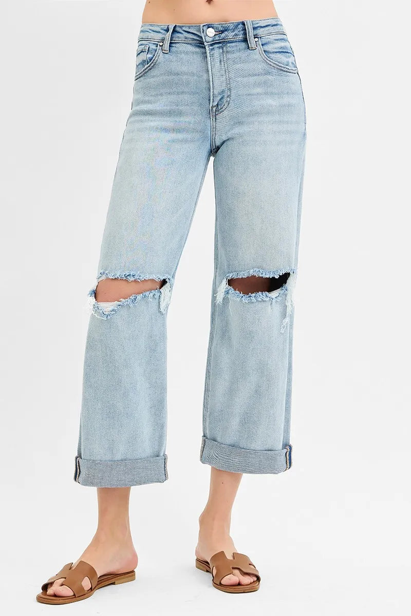 RISEN Full Size Mid Rise Fit Boyfriend Jeans with Cuff Plus Size - Sleekdenim.com