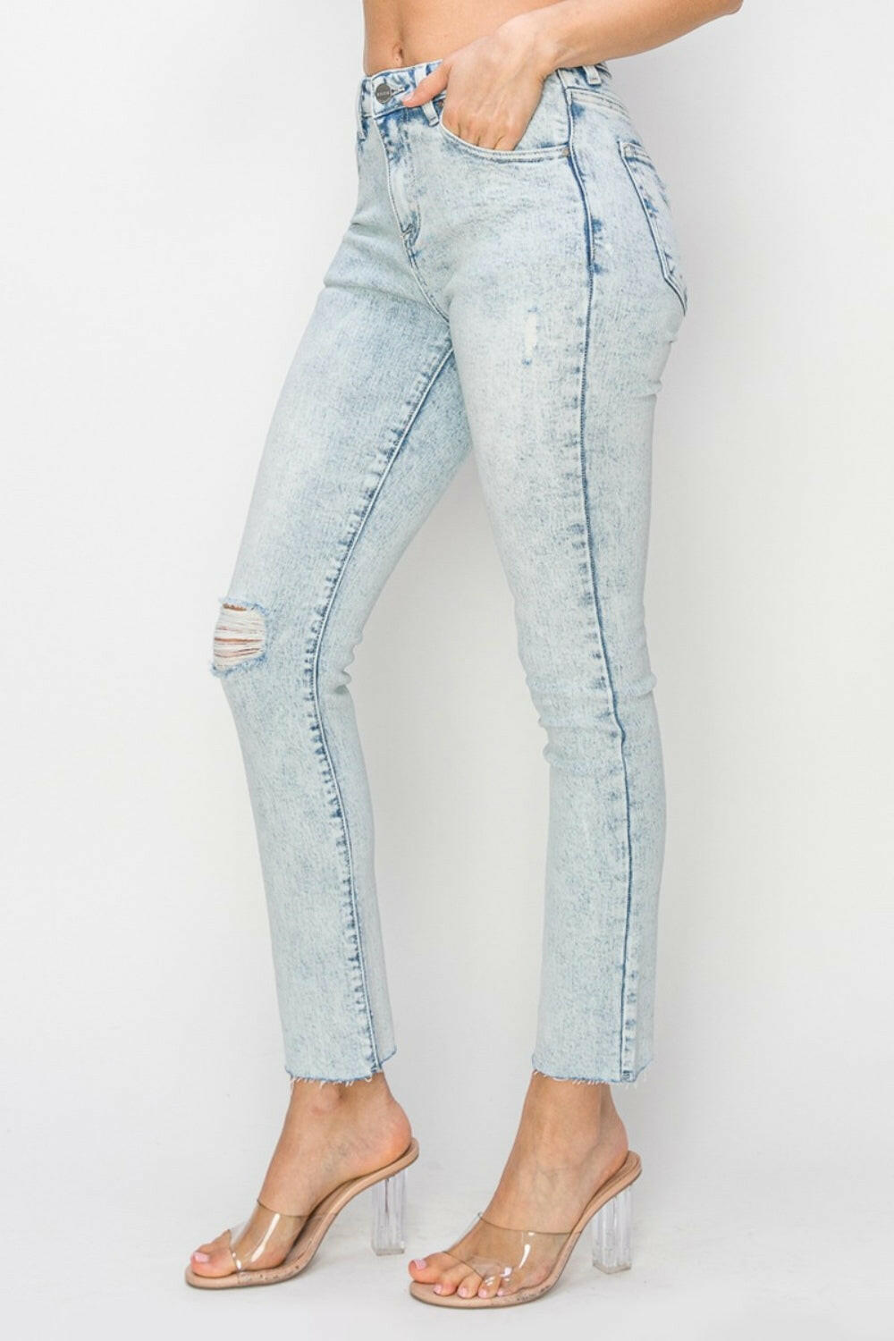 Risen Full Size High Rise Distressed Skinny Jeans Light