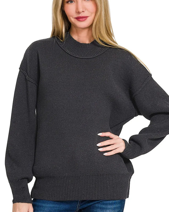 Zenana Wide Neckband Drop Shoulder Sweater - Sleekdenim.com