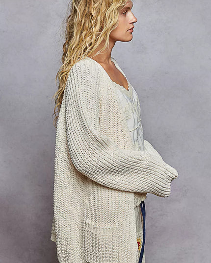 POL Open Front Knit Cardigan with Front Pocket - Sleekdenim.com