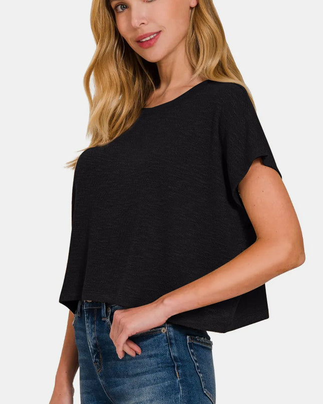 Zenana Round Neck Short Sleeve Crop T-Shirt - Sleekdenim.com