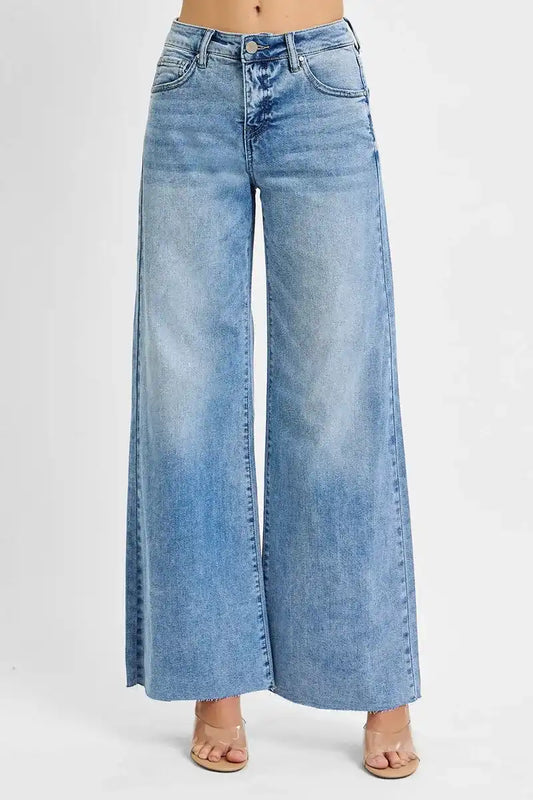 RISEN Tummy Control High Rise Ankle Palazzo Jeans