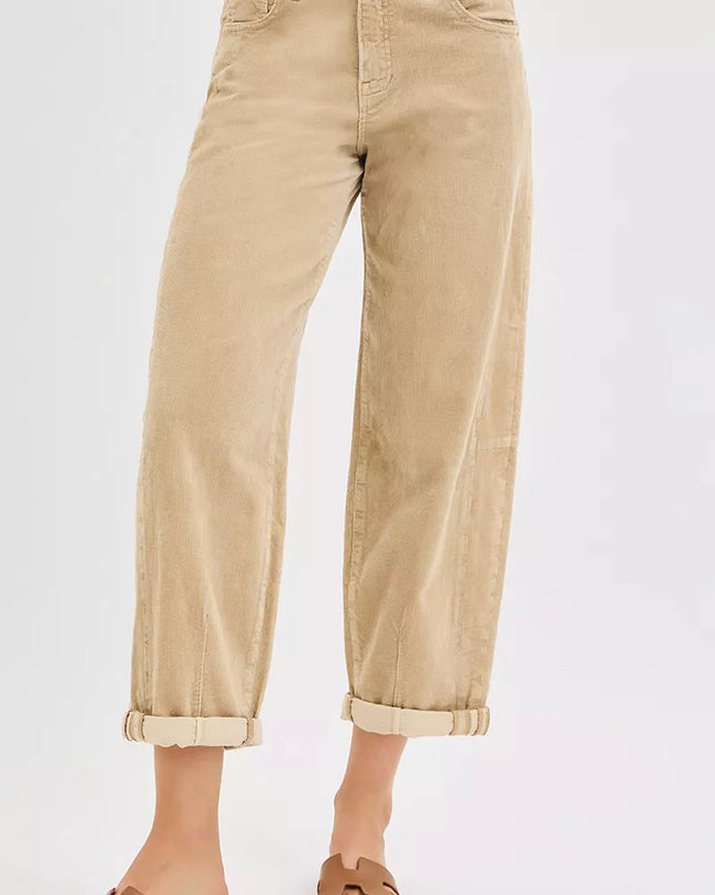 RISEN High Rise Crop Barrel Cordurory Pants - Sleekdenim.com