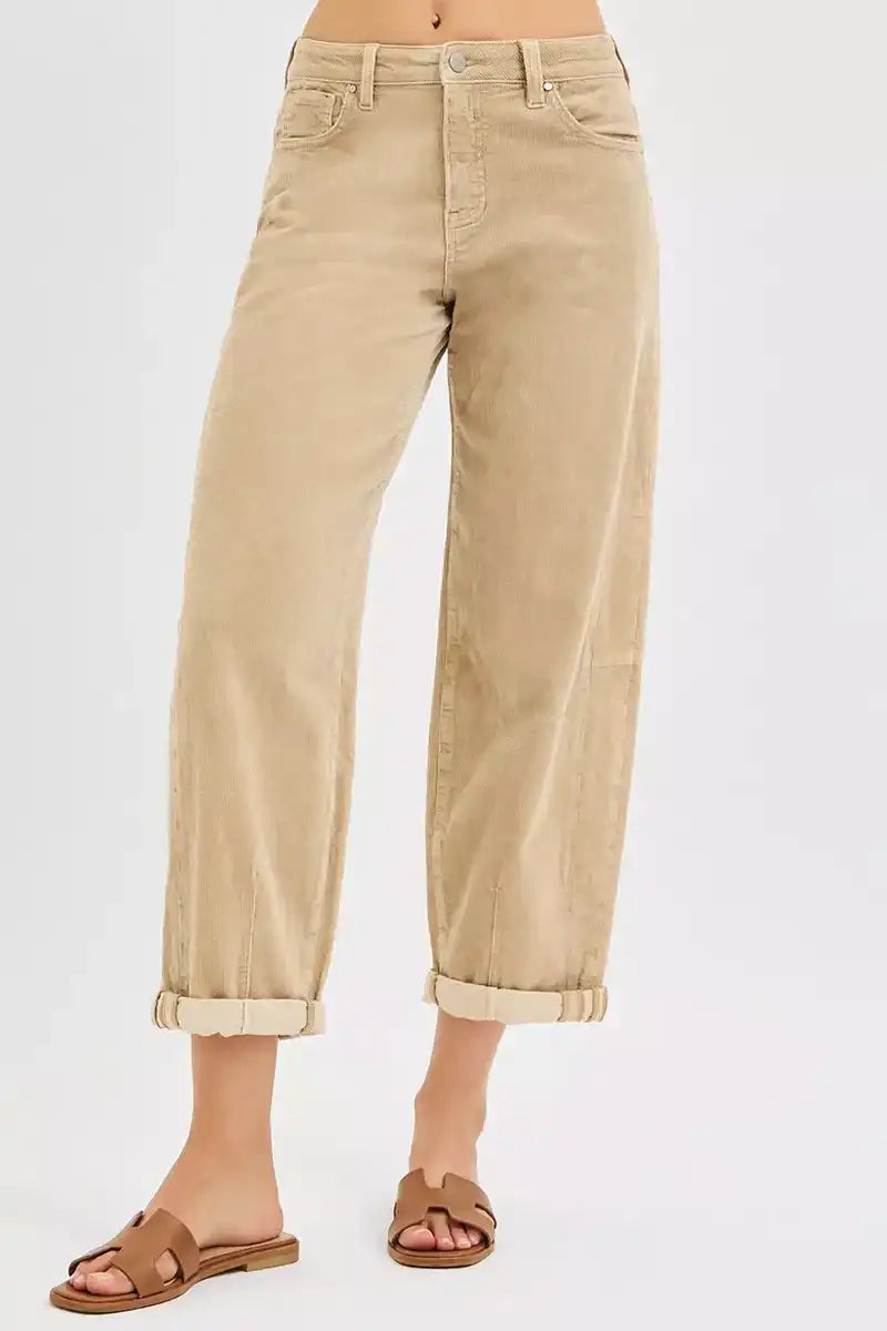 RISEN High Rise Crop Barrel Cordurory Pants - Sleekdenim.com